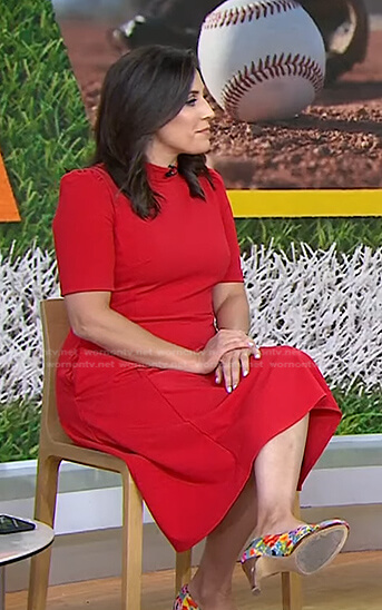 Hallie Jackson's red button shoulder dress on Today
