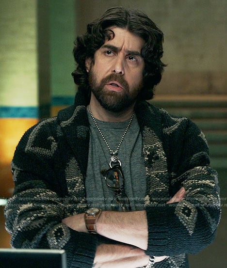 Harry's patterned cardigan on The Equalizer