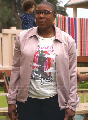 Hen's New York graphic print tee and jacket on 9-1-1