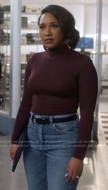 Iris's purple turtleneck top on The Flash