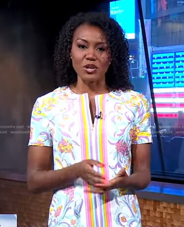 Janai's white floral zip front dress on Good Morning America