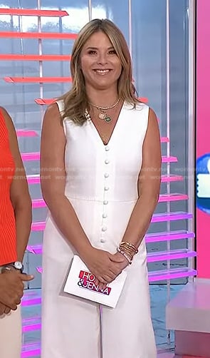 Jenna's white button front v-neck jumpsuit on Today