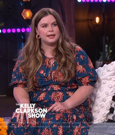 Jessie Ennis's teal floral print dress on The Kelly Clarkson Show