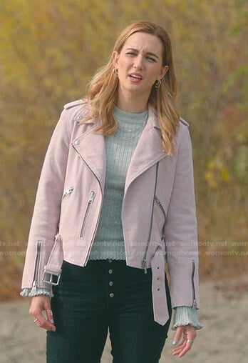 Joy's pink moto jacket on Good Witch
