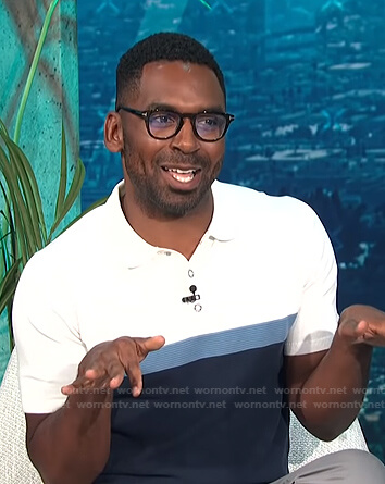 Justin's colorblock polo shirt on E! News Daily Pop
