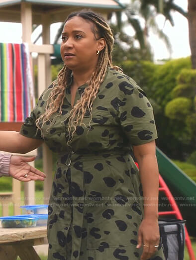 Karen's green leopard belted dress on 9-1-1