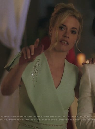 Kelly Anne's green embellished asymmetric top on Queen of the South