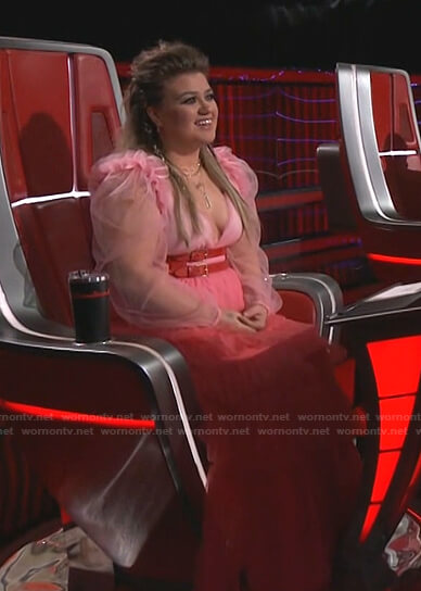 Kelly's pink plunge neck tiered dress on The Voice
