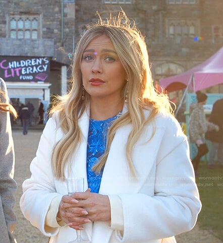 Kelsey's blue floral dress and coat on Younger