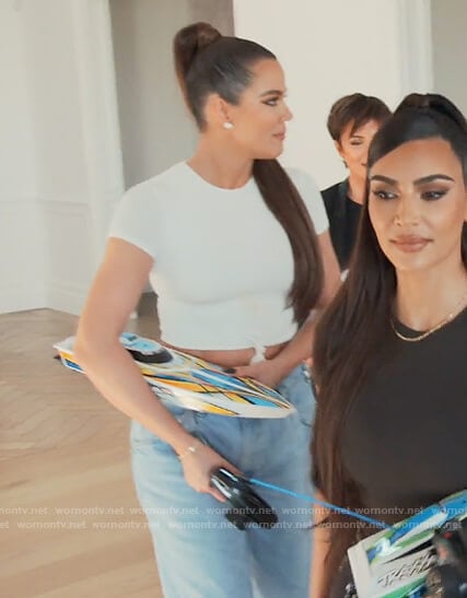 Khloe's white knotted tee on Keeping Up with the Kardashians