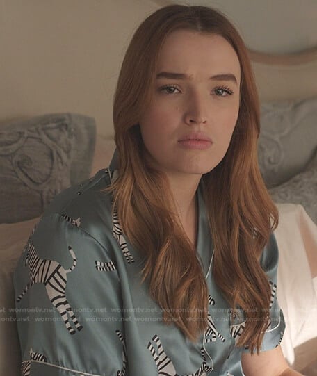 Kirby's blue zebra print pajamas on Dynasty