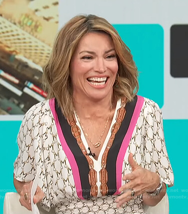 Kit's white monogram print maxi dress on Access Hollywood