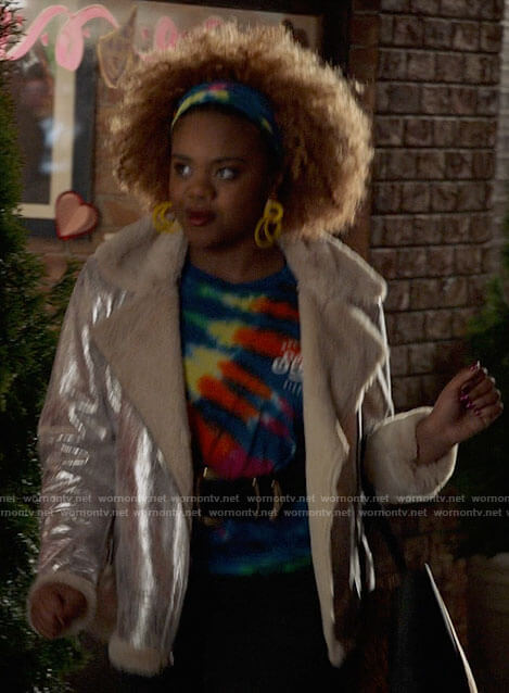 Kourtney's silver fur trim jacket on High School Musical The Musical The Series