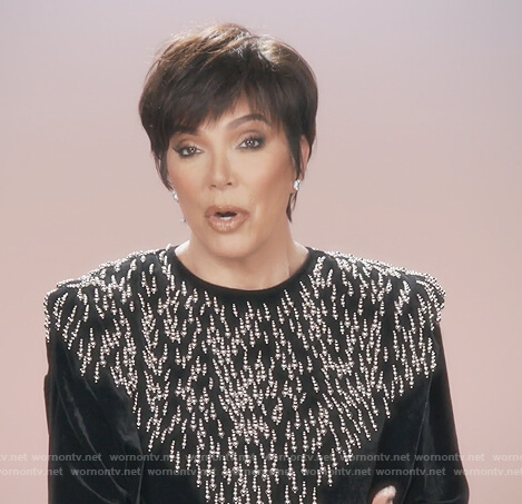 Kris's velvet beaded blouse on Keeping Up with the Kardashians