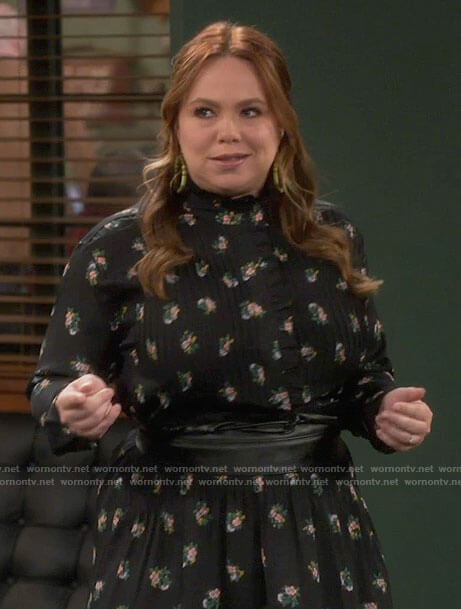 Kristin's black floral long sleeved dress with ruffles on Last Man Standing