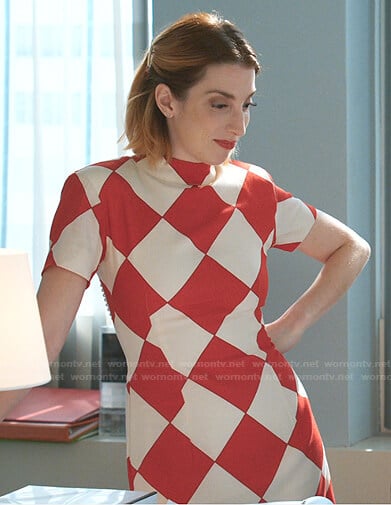 Lauren's red diamond print mini dress on Younger
