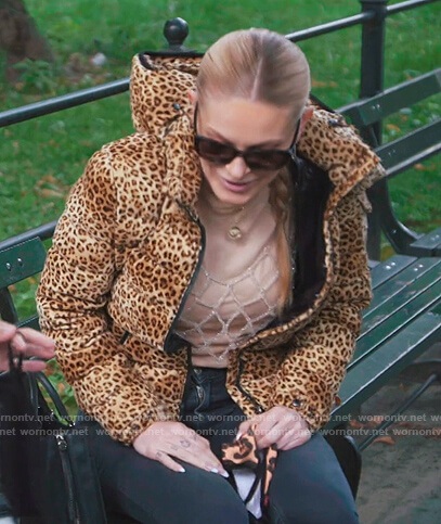 Leah's leopard print puffer jacket on The Real Housewives of New York City