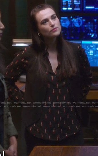 Lena's black lipstick print blouse on Supergirl