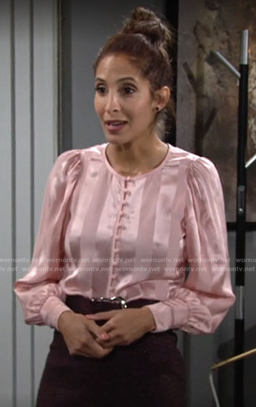 Lily's pink striped blouse on The Young and the Restless