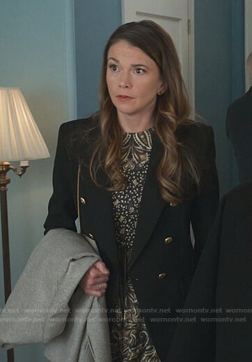 Liza's black paisley print dress on Younger