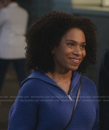 Maggie's blue half-zip sweater on Greys Anatomy