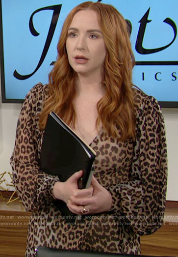 Mariah's leopard print midi wrap dress on The Young and the Restless