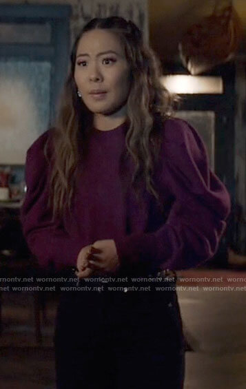 Mary's purple puff sleeve sweater on Batwoman