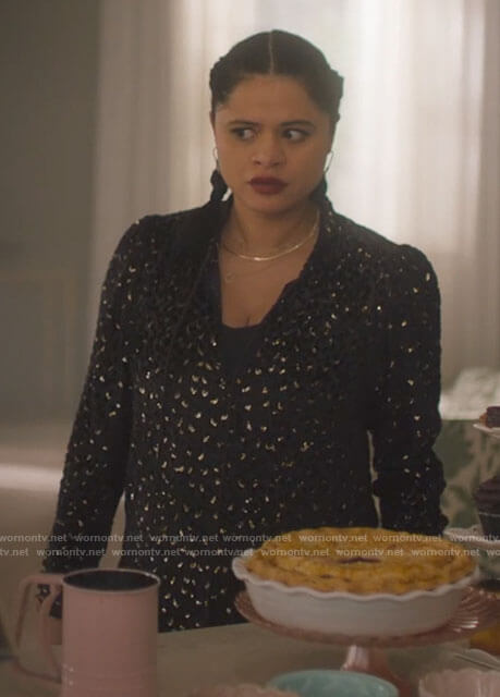 Mel's black metallic leopard blouse on Charmed