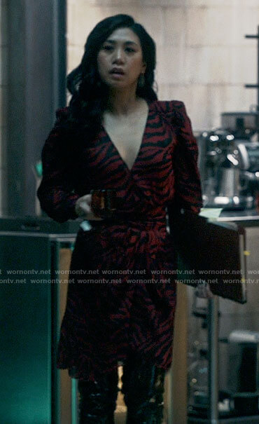 Mel's red zebra print dress on The Equalizer