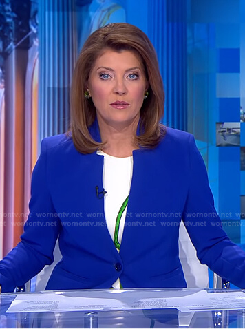 Norah's blue blazer and floral dress on CBS Evening News