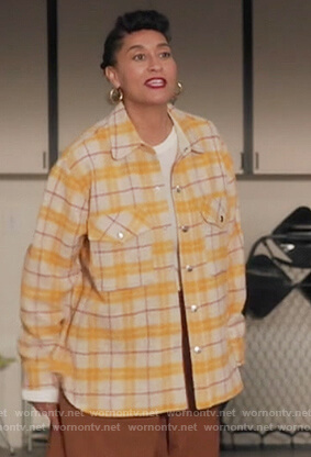 Rainbow's yellow plaid jacket on Black-ish