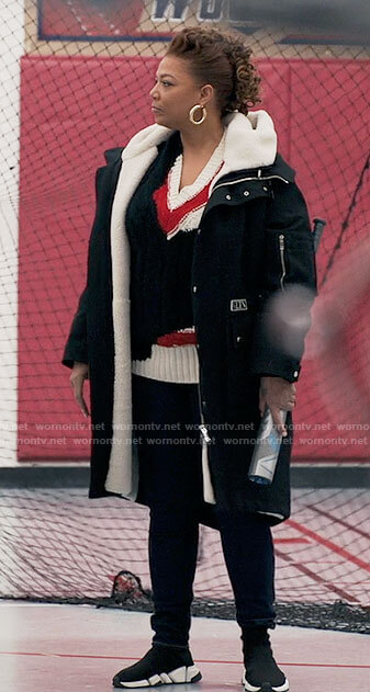 Robyn's black shearling lined parka on The Equalizer