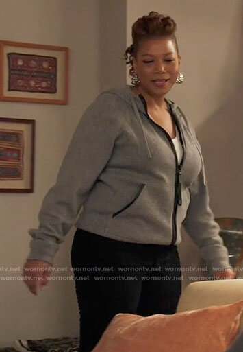 Robyn's grey leather trim hoodie on The Equalizer