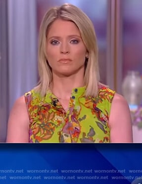 Sara's green floral print sleeveless dress on The View