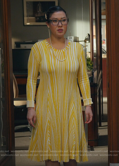 Sherri's yellow striped ribbed dress on All Rise