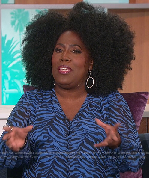 Sheryl's blue zebra print blouse on The Talk