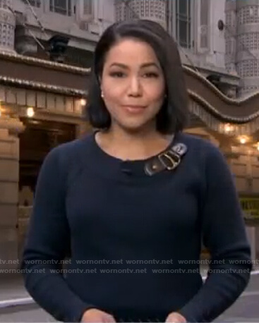 Stephanie's navy buckle sweater on Good Morning America