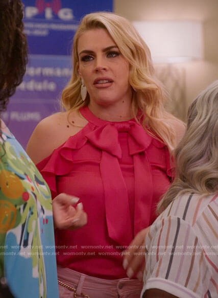 Summer's pink cold shoulder blouse with bow on Girls5eva