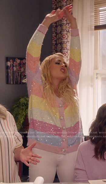 Summer's sparkly pastel stripe cardigan sweater on Girls5eva