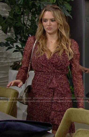 Summer's red floral long sleeve ruffled dress on The Young and the Restless