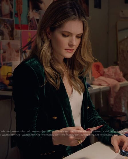 Sutton's green velvet blazer on The Bold Type