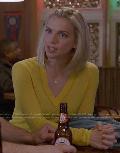 Sylvie's yellow v-neck sweater on Chicago Fire