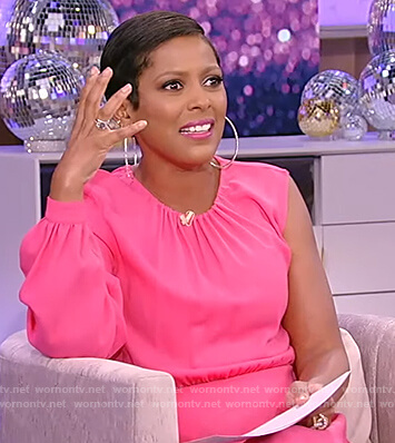 Tamron's pink one sleeve dress on Tamron Hall Show