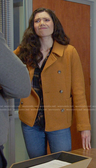 Violet's mustard peacoat on Chicago Fire