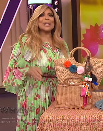 Wendy's green floral pleated dress on The Wendy Williams Show