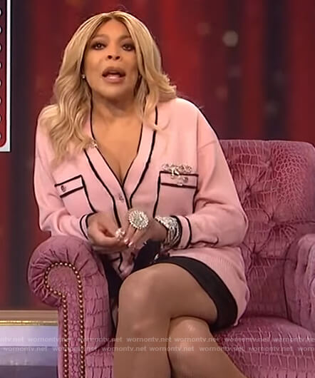 Wendy's pink contrast trim cardigan on The Wendy Williams Show