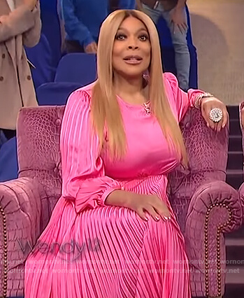 Wendy's pink pleated dress on The Wendy Williams Show