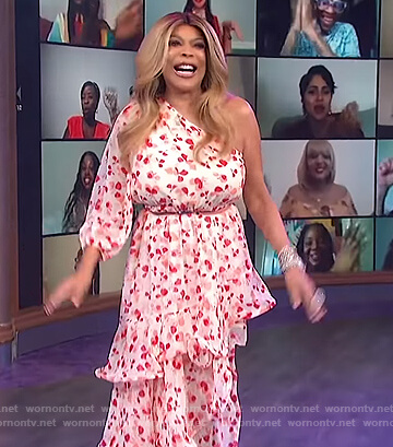 Wendy's pink floral one sleeve dress on The Wendy Williams Show