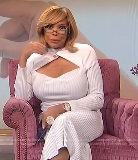 Wendy's white ribbed cutout dress on The Wendy Williams Show