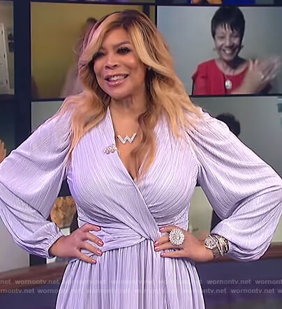 Wendy's lilac metallic wrap dress on The Wendy Williams Show